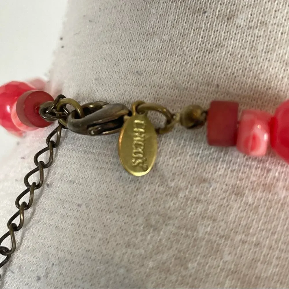 Chico's Orange Beaded Floral  Pendant Necklace
